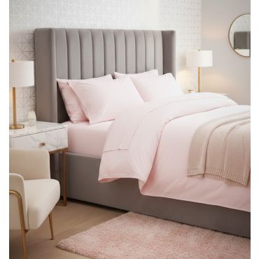 草莓奶昔全棉贡缎素色被套套件